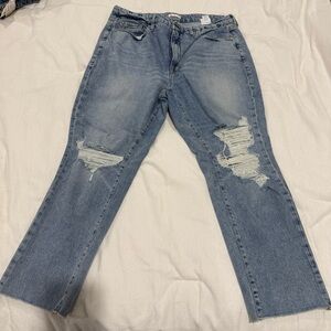 Good American Light Blue Distressed Straight Leg Jeans